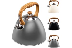 VILDE Czajnik 3 l nowoczesny | indukcja gazowa | automatyczne otwieranie gwizdka | czajnik z gwizdkiem do gotowania wody | kolor drewna szary