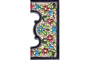 TORO DEL ORO Numéros de maison. Lettres et chiffres en mosaïque. Céramique émaillée, technique de corde sèche peinte à la main. Noms et adresses. Blue Arch Design 5,5 x 10,5 cm (Bordure "Large marge")