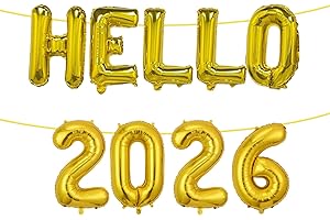 PRYON 9 Pcs New Years Eve Decorations 2026,Foil Balloon Decoration Happy New Year Balloons Party Supplies,New Year's Gold/Silver Banner Arch Ballons Accessories,for Christmas Graduation Background (Gold)