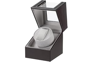 MOOPHYSHAM Caja de enrollador de Reloj automático, Caja de Reloj de Cuero Single Watch enrollador PU con Motor silencioso, Alimentado por batería o Adaptador
