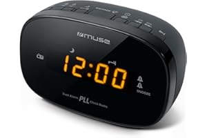 Muse M-150-CR Radiowecker | UKW PLL-Radio mit 20 Speicherplätzen | Zwei Alarme, Schlummerfunktion & dimmbares LED-Display in Bernstein