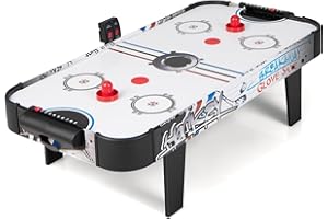 HOMASIS Mini Air Hockey da Tavolo, Hockey da Tavolo ad Aria con Segnapunti LED Elettronico, Giocattolo con 2 Dischi, 2 Impugnature e 2 Bersagli per Bambini e Adulti, 107x56x30cm, Nero