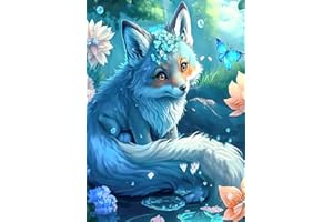 GLXPOG Renard Diamond Painting, Peinture Diamant Renard Bleu Diamant Kit Complet, DIY 5D Diamond Painting pour Adultes Enfants Croix Broderie Cristal Painting Murale Décoration 30x40cm