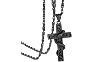 GOLDCHIC JEWELRY GoldChic Collier Croix Chretienne Homme Inri/Noeud Celtique/Serpent/Bible Pendentif Croix Femme personnalisable Chaine Garcon Pendentif Religieux Acier/Or/Noir Amulette de Protection