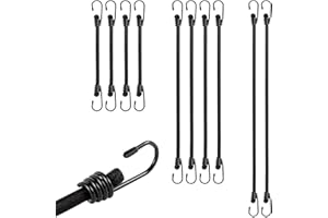 HAPHOME Expander pasy mocujące, regulowane gumki napinające z hakami – zestaw 10 gumowych napinaczy z hakami w 3 długościach, uniwersalne napinacze bagażu, czarna linka gumowa do użytku na zewnątrz,