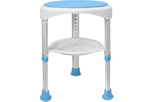 ‎AUFUN AUFUN Shower Stool Shower Chair 45-57 cm Height Adjustable and 360° Rotatable Bath Seat Blue Shower Aid Non-Slip Bath Seat Made of Aluminium and Plastic for Aged, Pregnant Women