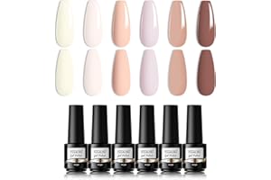 ROSALIND Esmalte Semipermanente, Pintauñas Semipermanentes Nude Blanco Rosa Marrón Esmaltes Permanentes Para Uñas, 6 Colores Kit Manicura Semipermanente, UV Gel Nail Polish