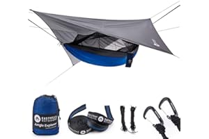 Easthills Outdoors Jungle Explorer Double Camping Hammock Ripstop Parachute Nylon Camping Outdoor Hammocks with Bug Net and Waterproof Rainfly Tarp Blue