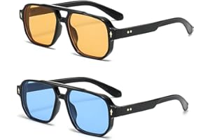 YAMEIZE Occhiali da Sole Retrò Pilot a Doppio Ponte - Rettangolari per Donna e Uomo Stile Classico Quadrato Vintage Occhiali da Protezione UV400 Guida all'aperto