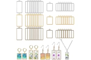 AHANDMAKER 60 biseles abiertos para resina, 2 tamaños de bisel rectangular con parte trasera abierta, marco hueco, moldes de resina para joyas, aretes, collares, pulseras, suministros para