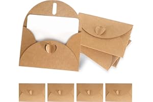 BELIHOME Kraftpapier Umschläge, 40 Pack Klein Umschläge mit Blanko Kartenset, Mini Briefumschläge mit Herz Verschluss für Dankeskarten Einladung Geburtstagskarten zum selbstgestalten