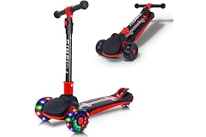 SIMEIQI 3 Wheels Kids Scooter for Boys Girls Ages 3-8 Years Old with Adjustable Height Flashing LED Lights Folding Kick Scooter