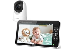 GHB Camara Vigilacia Bebe 7 Pulgadas IPS 1080P Pantalla Duración 168 Horas Batería de 4000mAh Vigilabebes Soporta 2 Cámaras 4×Zoom, Comunicación Bidirecciona Escucha Bebe