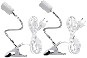 LAKONEI Portalampada E27 con Clip 2 Pezzi Collo di Cigno Flessibile Portalampada Lampada con Pinza da Letto con Spina Europea Lampada da Lettura con 220 CM Cavo e Interruttore