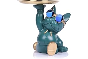 oliruim Statua Con Vassoio Bulldog, Statua Moderna Di Bulldog Francese Con Vassoio, Per Decorazione Domestica, Portacaramelle, Soggiorno, Decorazione Dell'ingresso E Corridoio (Verde)