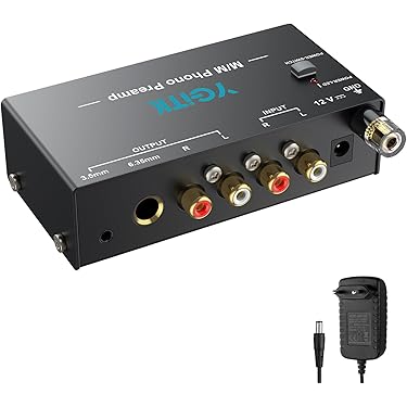 Préampli Phono MM/MC Avec égalisation 3 Bandes - Boîtier Acier, Faible Bruit - Pour Tourne-disques Vinyle, Audiophiles - Prise UE