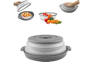 Tyafzzn Faltbare Mikrowellen Abdeckung, 26.8cm Spritzschutz für Mikrowelle mit Dampflöchern, Mikrowellen Abdeckung mit Tablett, Filterkorb mit Dampflöchern für Obst und Gemüse, ohne BPA