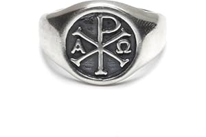 Anillo de plata de ley genuina Chi Rho Alpha Omega con sello sólido 925 (22)