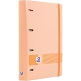 Oxford 4 Ring Binder A4 Plastic Cover with Rubber Closure, Dots Refill | 5 Colors Band, Ruler with Indexes, Peach Color