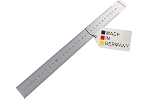 BAUHELD® Stahllineal 300mm - EG-1 - [Made in Germany] - Metall-Lineal mit Messskala in Zoll und Zentimeter - Stahl-Maßstab aus rostfreiem Edelstahl - 30 cm Anreißlineal inklusive Aufhängelochung