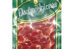 ‎PI PAULINO IGLESIAS Iberische salami. Würste. Schweinelende. In Scheiben geschnittene gefüllte Lende. Enthält 5 Beutel à 100 g (500 g). Vakuumverpackt. Ibericos aus Spanien. Lende Iberischer Spanien.