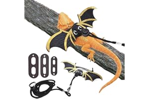 INGJIA Leder Reptilienleine Verstellbares Bartagamen-Geschirr und Leine Outdoor-Geschirr-Leine mit Flügel-Nylonseil für Amphibien und andere kleine Haustiere