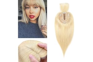 Silk-co Topper z prawdziwych włosów z długą grzywką, peruka damska z podstawą z jedwabiu Remy, przedłużenie włosów z klipsami, 30 cm, 60# platynowy blond