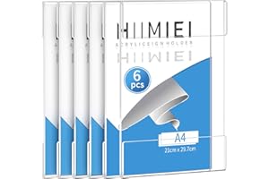 HIIMIEI Soporte de pared autoadhesivo A4 para carteles, con cinta adhesiva 3M, (6 unidades), para oficina, hogar, tienda, restaurante, centro comercial, sin taladrar, vertical