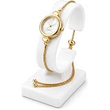 Women's Gold-Tone Quartz Watch with Chain Bracelet | Adjustable Bracelet, White Dial, Round Case, Box Chain Band, Women's Accessory: 
