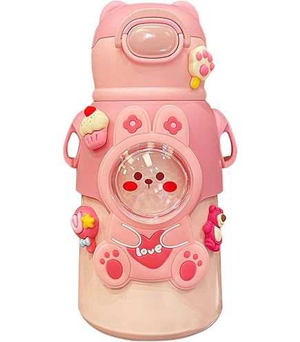 Gourde Avec Paille Capybara - Design Kawaii - Matériau Tritan Durable - Couvercle Rabattable - Pour école, Bureau, Sorties
