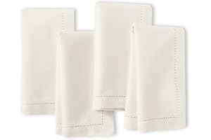 ‎ENCASA XO Encasa XO Stoffservietten Set von 4 | Reines Baumwolle mit Hohlsaum-Design | Natürlich | Quadratische Größe 43x43 cm | Tafelservietten – Waschmaschinenfest & Wiederverwendbar