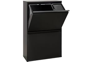 ARREGUI Basic CR606-B2 Mülltrennsystem aus Stahl | 4 Fächer Mülleimer für die Küche | 1 Extra Großer Eimer für Plastik und 1 Kleiner für Biomüll | 23+11+17+17 L (68 L) | 4 Fach Abfalleimer | schwarz