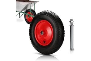 Randaco Schubkarrenrad luftbereift mit Achse, Ø 390 mm, 4.80 4.00-8 120 kg Traglast, PU Gummirad Luftreifen Stahlfelge Reifen für Gartenkarren