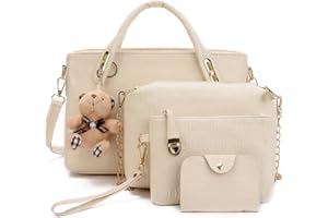 FiveloveTwo Women's 4-Piece Top Handle Satchel Hobo PU Leather Shoulder Bag Handbag Set Large Bag + Purse + Shoulder Bag