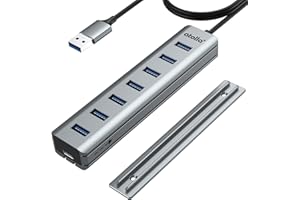 Atolla 7 Port Hub USB 3.0 vec Design Montable sur Bureau en Aluminium-Multiprise USB 3.0 5Gbps avec 100cm Câble, 5V/3A Type-C pour PC, Ordinateur Portable, MacBook, Souris, Clavier, Disque Dur, etc.