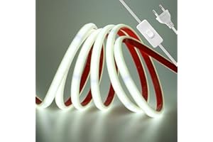 HEGEHE - Striscia LED COB 230V 4m, ogni 10cm può essere tagliato una volta, flessibile impermeabile IP65, striscia neon LED FCOB 240 LED/m 90+, con interruttore [Luce bianca 6000K]