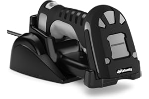 Alacrity Upgraded 1D Laser Industrial Barcode Scanner with Wireless Charging Stand, Bluetooth & 1968 Feet Transmission Distance 433Mhz Wireless 2in1 Barcode Reader, Shock Dust Proof Hands Free, Grey