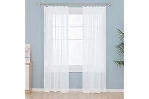 Deconovo Tende Trasparenti in Voile per Soggiorno Moderne con Passanti 140x229cm Bianco 2 Pannelli