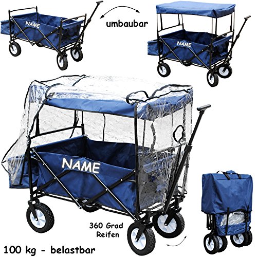 Bollerwagen / Leiterwagen – 100 kg belastbar ! ___ faltbar & klappbar – BLAU – incl. Tasche – wasserfest & wetterfest – waschbar – STABIL – 360 Grad Hartgummi Reifen – mit Deichsel – für Kinder & Erwachsene / z.B. für die Puppe natur – Transportwagen / Strandwagen – Spielzeugwagen – Handwagen & Einaufswagen – Deichselwagen – stabil Außen & Innen – Beachwagen - 5