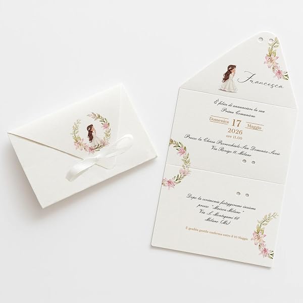 Set Di 10 Inviti Prima Comunione E Cresima – Simbolo Religioso, Formato 13x18 Cm, Cartoncino 260g, Con Buste