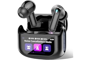 QXUFV Wireless Earbuds, Bluetooth 5.4 Headphones In Ear with Smart Touch Screen and ANC Active Noise Cancelling Earbuds, Bluetooth Earphones with HD Mic HiFi Stereo Sound, 40H Playtime IP7 Waterproof, Black