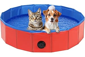 DASBET Foldable Dog Pool Dog Paddling Pool PVC Collapsible Dog Swimming Pool Portable Pet Wading Pool for Dogs, Puppies, Cats Pet Tub for Indoor & Outdoor (80 x 20cm, Red)