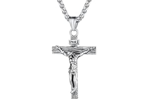 U7 Jesus Cross Necklace for Men Women, Sterling Silver/Stainless Steel Crucifix Religious Pendant Necklaces, Mens Faith Jewelry Gift for Christian Believers