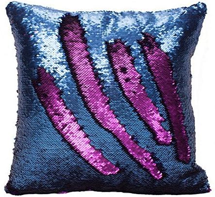 Fengheshun Reversible Sequins Pillowcase Mermaid Pillow Covers 40×40 cm Two Color Changing (Dark Blue+Purple)