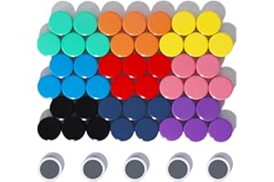 DUJEQM Aimant Frigo - Lot de 50 Aimant Puissant, Petit Aimant Rond Plat, Aimants Tableau Magnétique, 10 Couleurs Magnet Frigo Decoratif, Mini Aimants Tableau Blanc Aiment pour Photos, Cuisine, Bureau