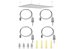 BINJCE 4 pièces Kit de Suspension Plafond Câble de Suspension Réglable Fil de Suspension Luminaire Corde en Acier Inoxydable à Suspendre pour Panneau de Plafond Lumières Linéaires