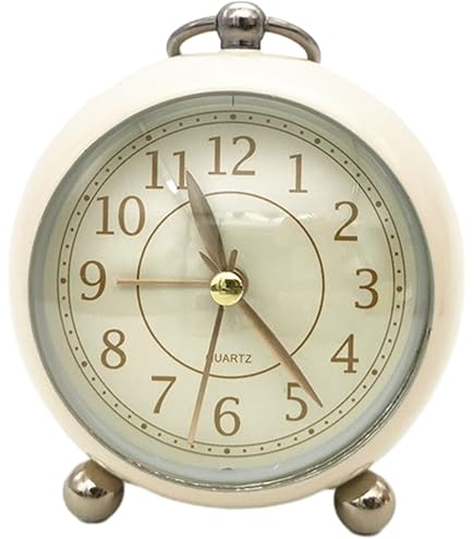 Maxspace Metalen gouden tafelklok, retro vintage niet-tikkende kleine wekker, werkt op batterijen, stil kwartsuurwerk, HD-glazen bureauklok voor slaapkamer, woonkamer, binnendecoratie, kinderen