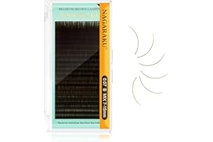 NAGARAKU Extensiones de Pestañas Marrón Claro Individuales Lahses Pelo a Pelo Natural 0.07mm Curva B Longitud Mixta 20 Filas Alta Capacidad Brown Eyelash Extension Pestañas Postizas