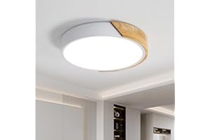 Riserva LED Plafonnier Bois Rond 24W, Intérieur Luminaires Plafonnier 6000K (Blanc froid), Moderne Lampe de Plafond Ø30*5CM pour Salle de Bain, Chambre, Cuisine, Salon, Salle à Manger, Bureau (Blanc)…