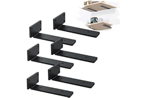 MLOQI Black Heavy Duty 5mm Thick Floating Shelf Brackets Metal Brackets 6 Pack (8 Inches)